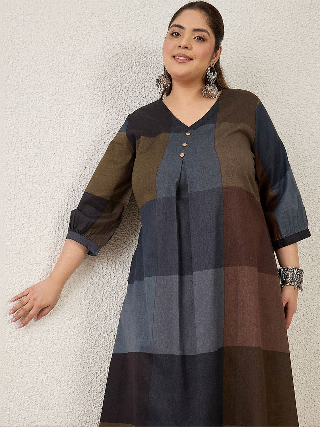 Plus Size blocked Regular Pure Cotton Kurta with Trousers