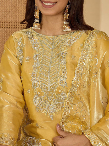 Dhiyona SN Floral Embroidered Sequinned Jimmy Choo Straight Kurta With Palazzo & Dupatta