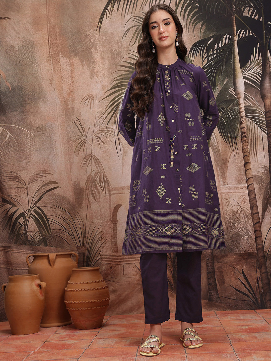 Ethnic Motifs Printed Regular Pure Cotton Kurta with Trousers