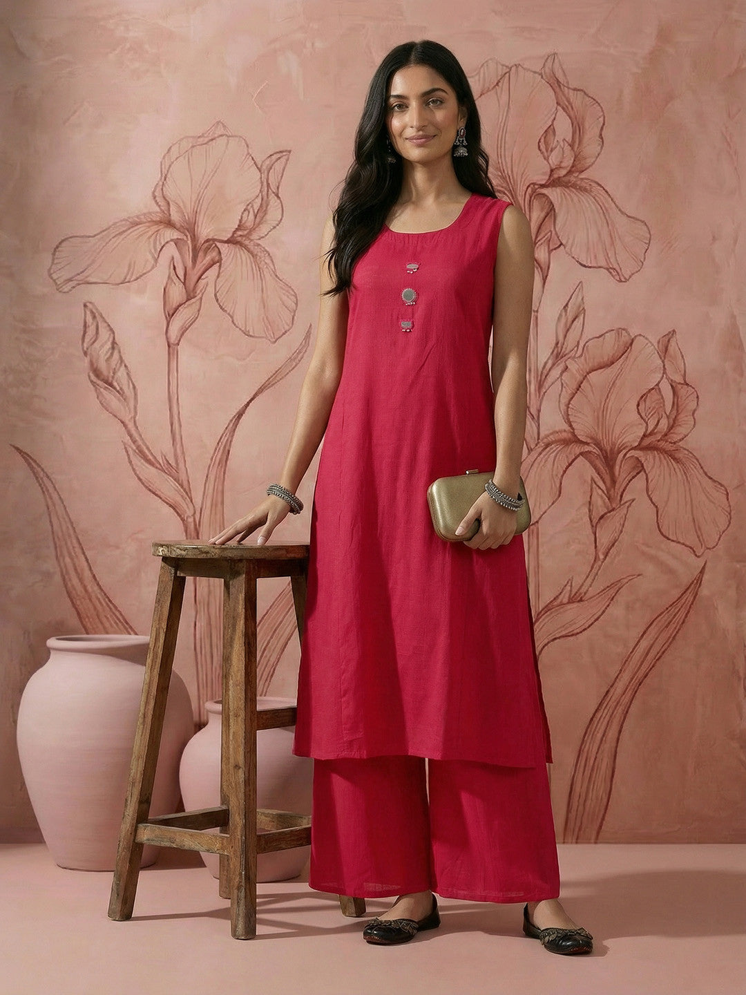 Regular Mirror Work Pure Cotton Kurta with Palazzos