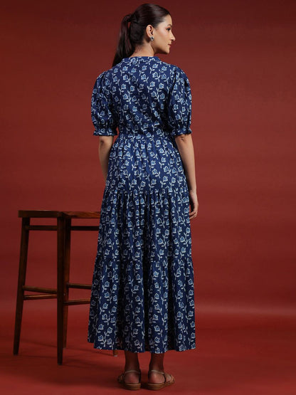 Dhiyona AY Women's Printed Cotton Fit & Flare Ethnic Dress