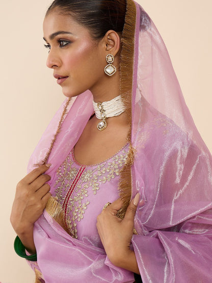 Women Ethnic Motifs Embroidered Regular Thread Work Kurta with Trousers & With Dupatta