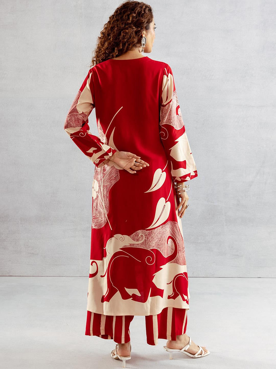 Printed With Embroidered Kurta With Palazzos