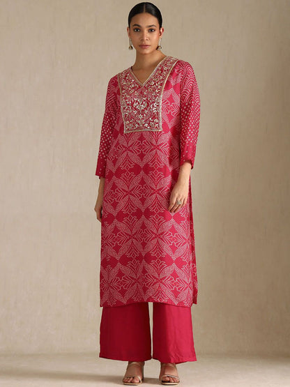 Dhiyona SO Women's Women Bandhani Striped Regular Zardozi Kurta with Palazzos & With Dupatta