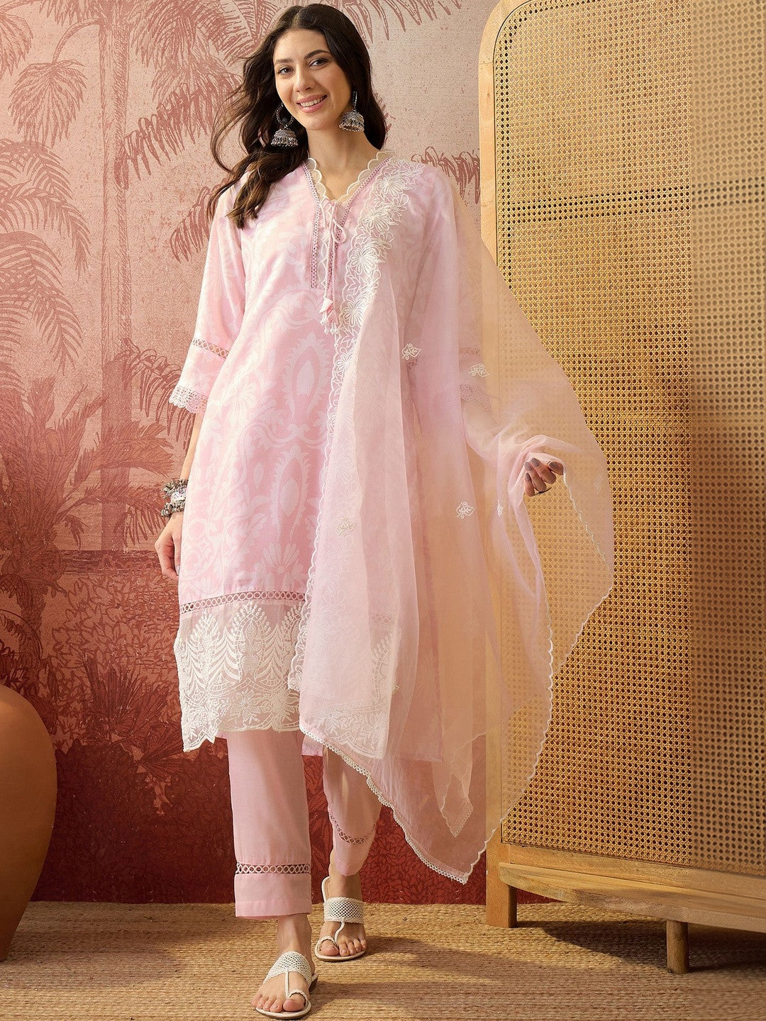 Printed V-Neck Kurta & Trousers Kurta Set