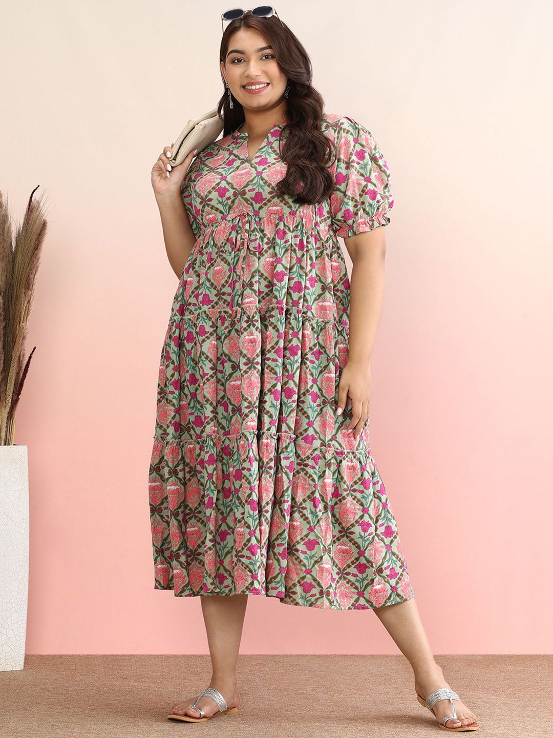 Dhiyona AY Women's Printed Fit and Flare Midi Dress