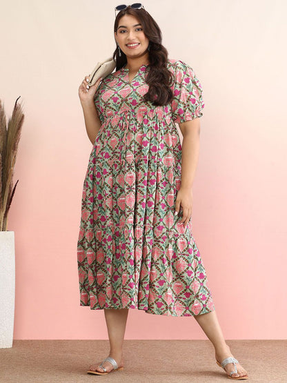Dhiyona AY Women's Printed Fit and Flare Midi Dress