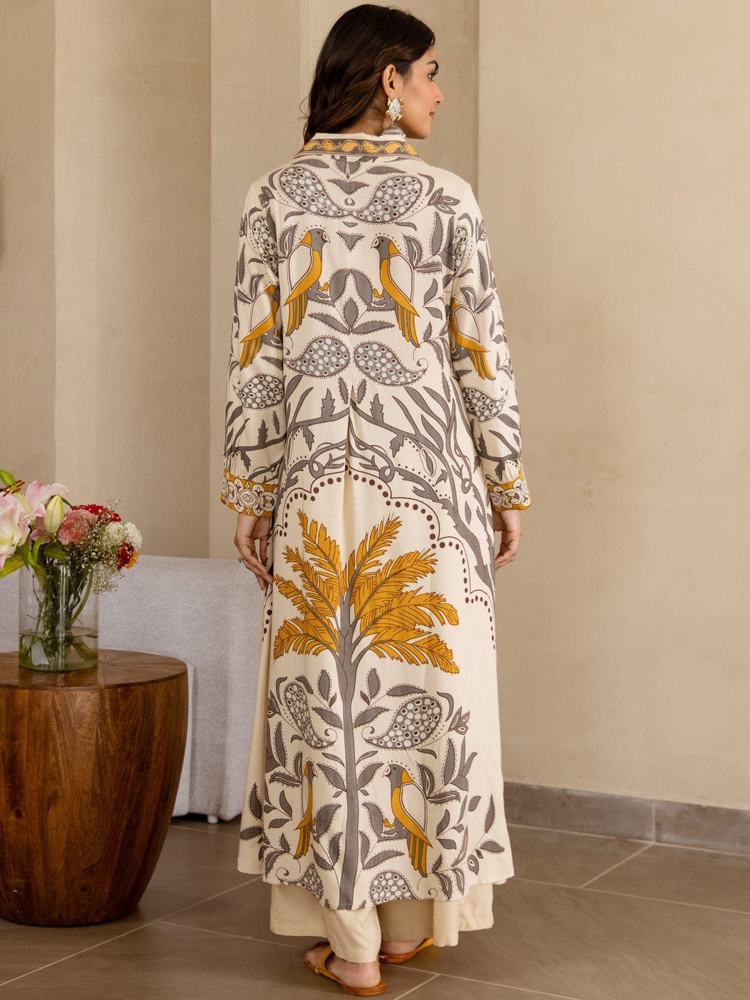 Women's Cream German Rayon Kurta & Palazzo Set
