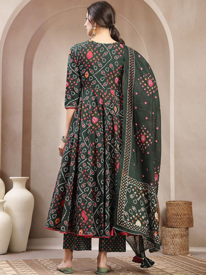 Printed Cotton V-Neck Kurta & Palazzos With Dupatta