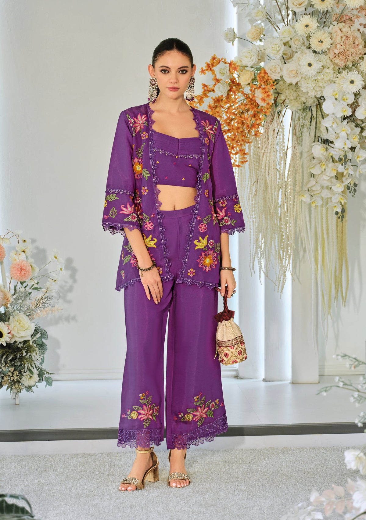 Aditri orchid full work fusion wear co-ord set