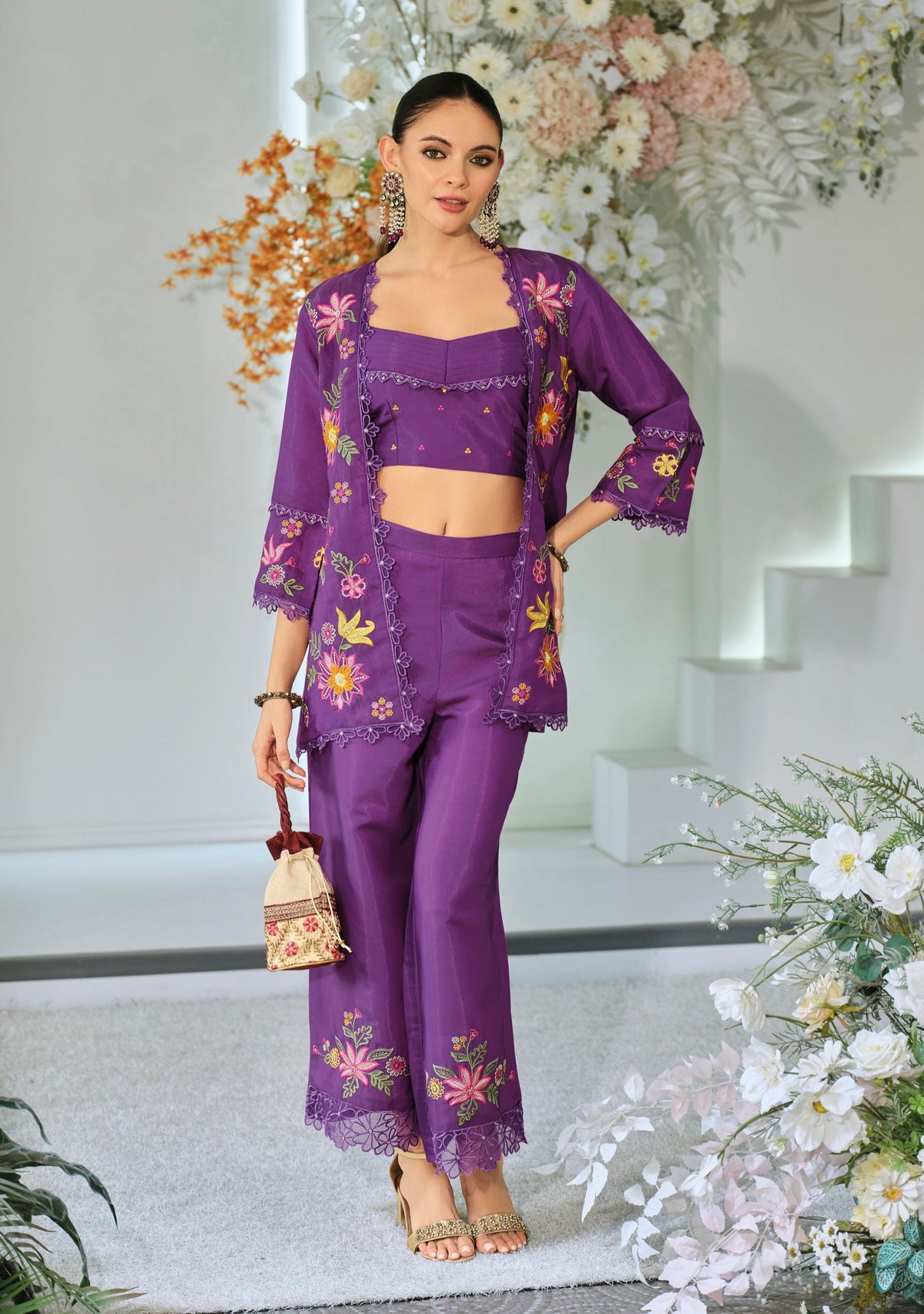 Aditri orchid full work fusion wear co-ord set