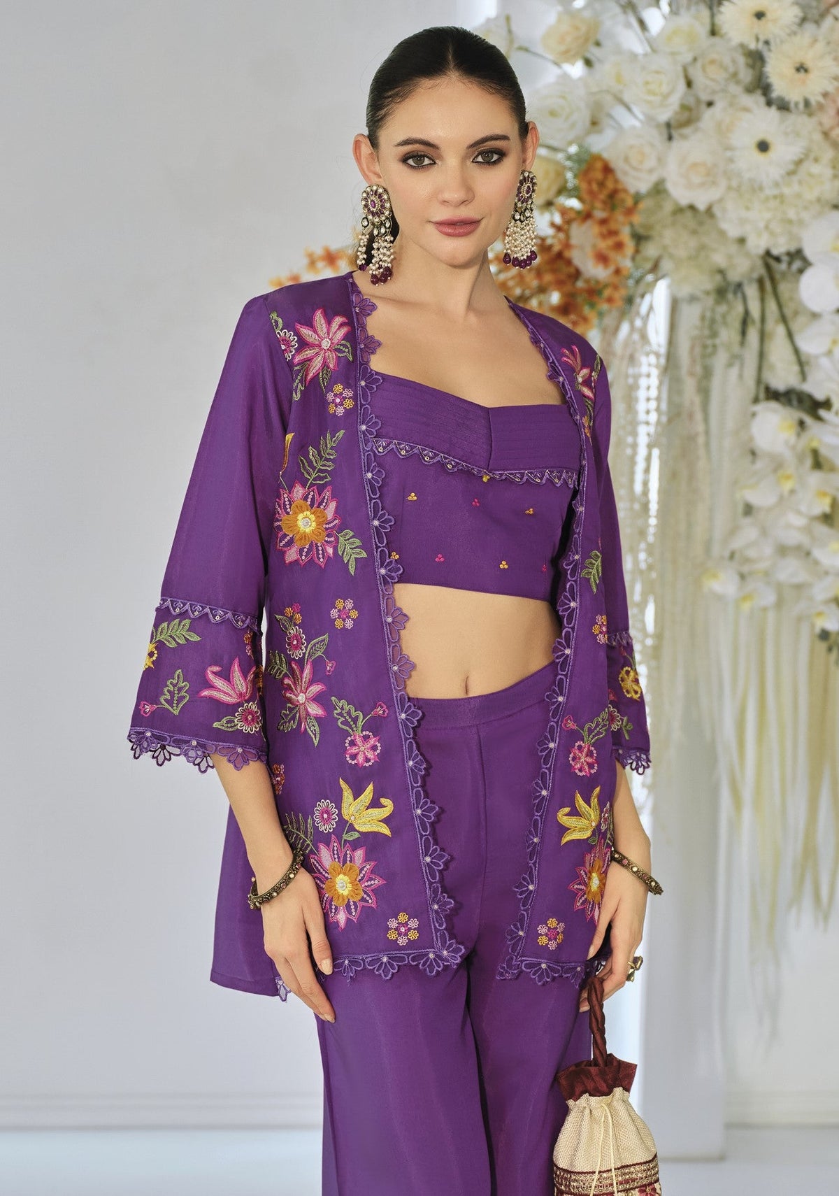 Aditri orchid full work fusion wear co-ord set