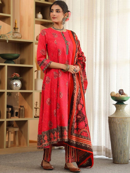 Dhiyona RR Women's Ethnic Motifs Printed Regular Pure Cotton Kurta with Trousers & With Dupatta