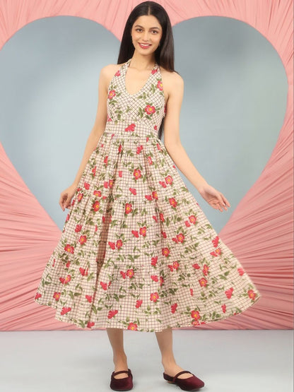 Dhiyona AY Women's Printed Cotton Fit & Flared Maxi Ethnic Dresses