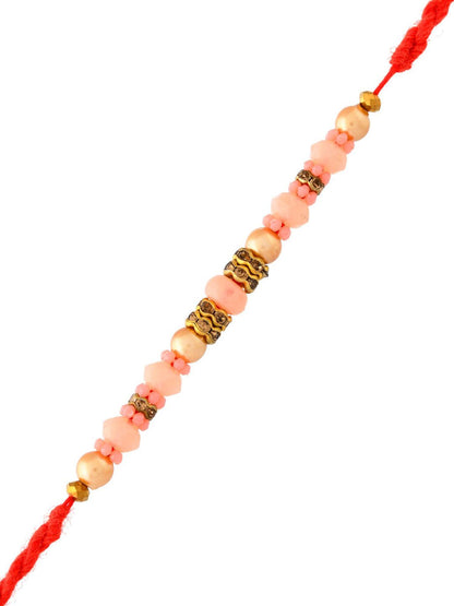 Dhiyona Beaded Twisted Thread Rakhi With Roli Chawal & Greetings Card