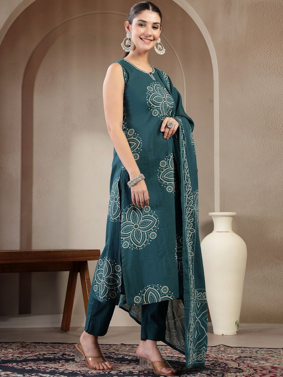 Printed Pure Cotton Round Neck Kurta & Trousers Kurta Set