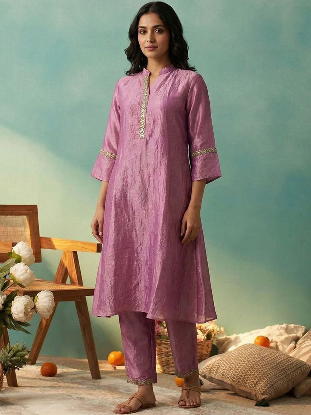 Dhiyona CH Women Regular Thread Work Kurta with Trousers