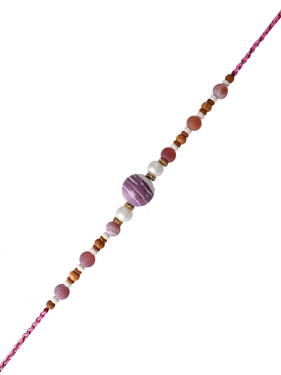 Dhiyona Brown Sapphire & Embellished Beaded Thread Rakhi With Roli Chawal & Greeting Card