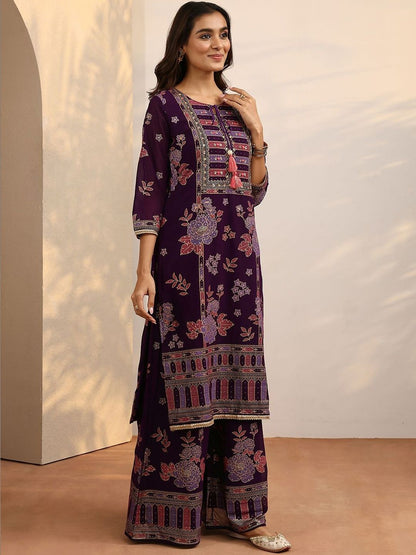 Dhiyona LL Women Ethnic Motifs Printed Regular Thread Work Kurta with Palazzos & With Dupatta