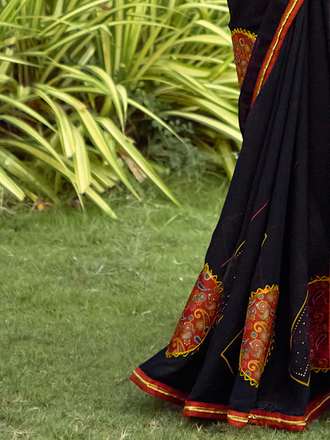 Women's Georgette Black Embellished Ready to Wear With Blouse Piece