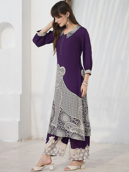 Dhiyona IE Animal Printed Pure Cotton V-Neck Tunic With Trousers