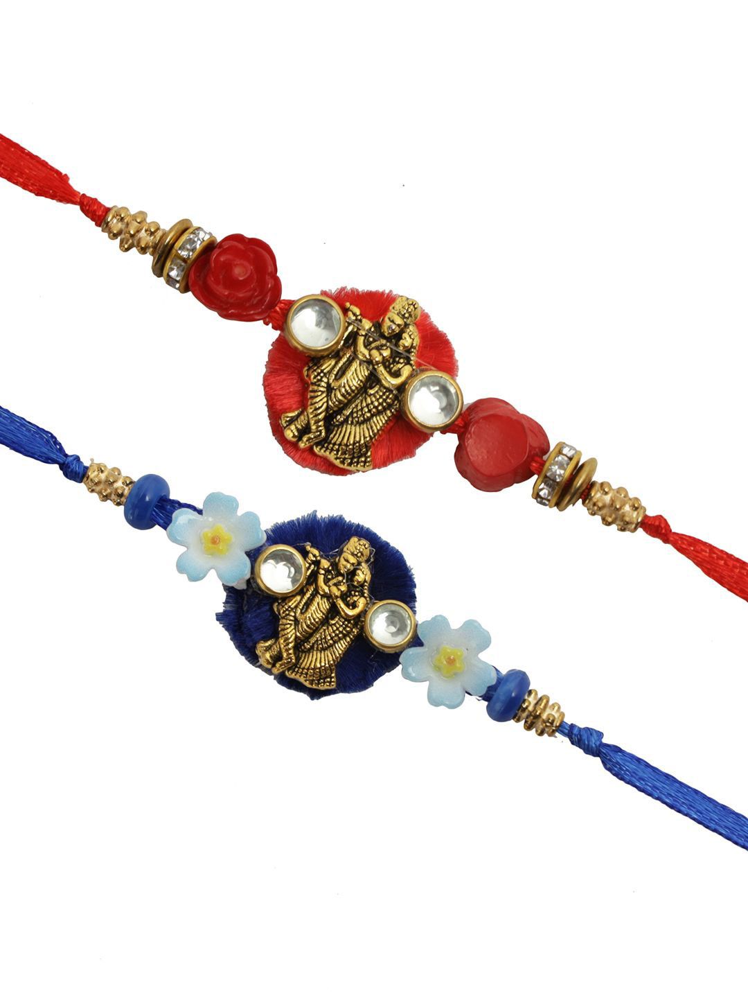 Dhiyona Set Of 2 Divine Radha Krishna Thread Rakhi With Roli Chawal & Greetings Card