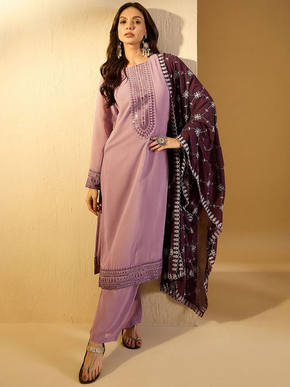 Dhiyona IN Ethnic Motifs Yoke Design Sequinned Straight Kurta With Palazzos & Dupatta