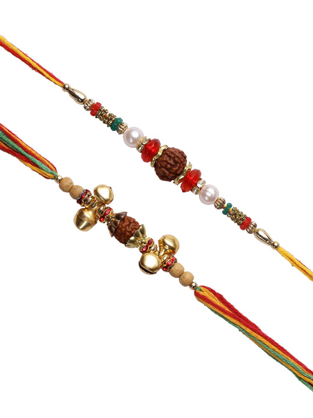 Dhiyona Set Of 2 Small Bells & Rudaraksh Rakhi Comes With Roli Rice & Greeting Card
