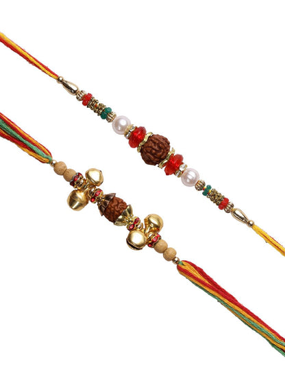 Dhiyona Set Of 2 Small Bells & Rudaraksh Rakhi Comes With Roli Rice & Greeting Card