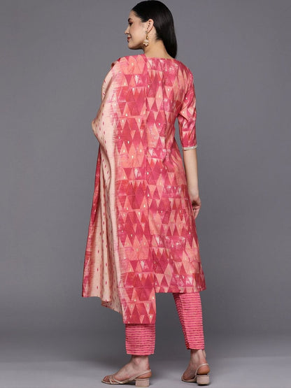 Women Printed Regular Sequinned Kurta with Trousers & With Dupatta