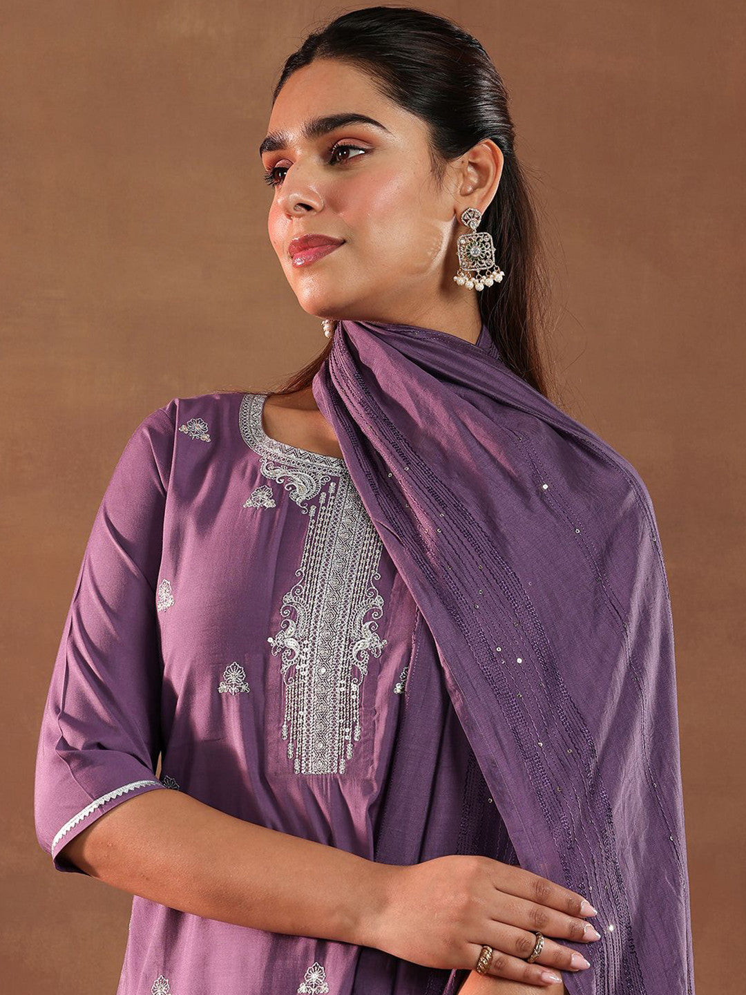 Floral Embroidered Straight Gotta Patti Kurta With Trousers & Dupatta