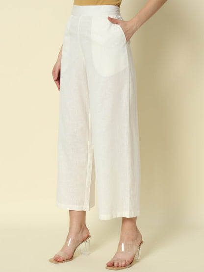 Dhiyona FL Women's Off White Cotton Solid Palazzo