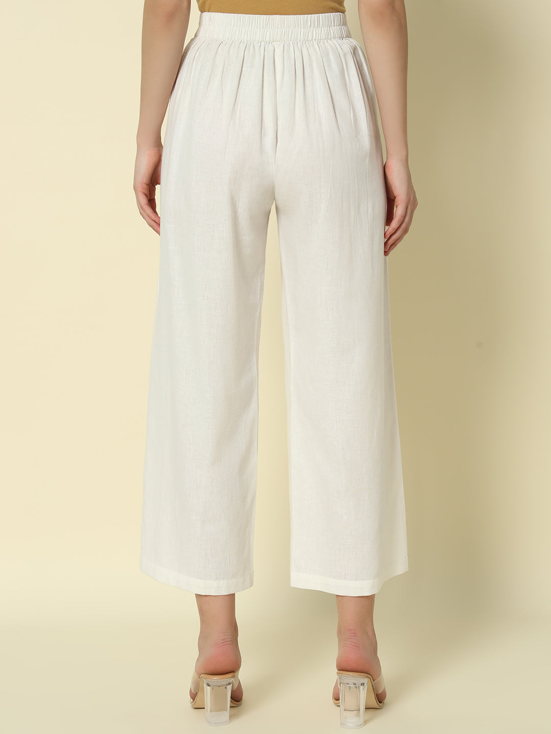 Dhiyona FL Women's Off White Cotton Solid Palazzo