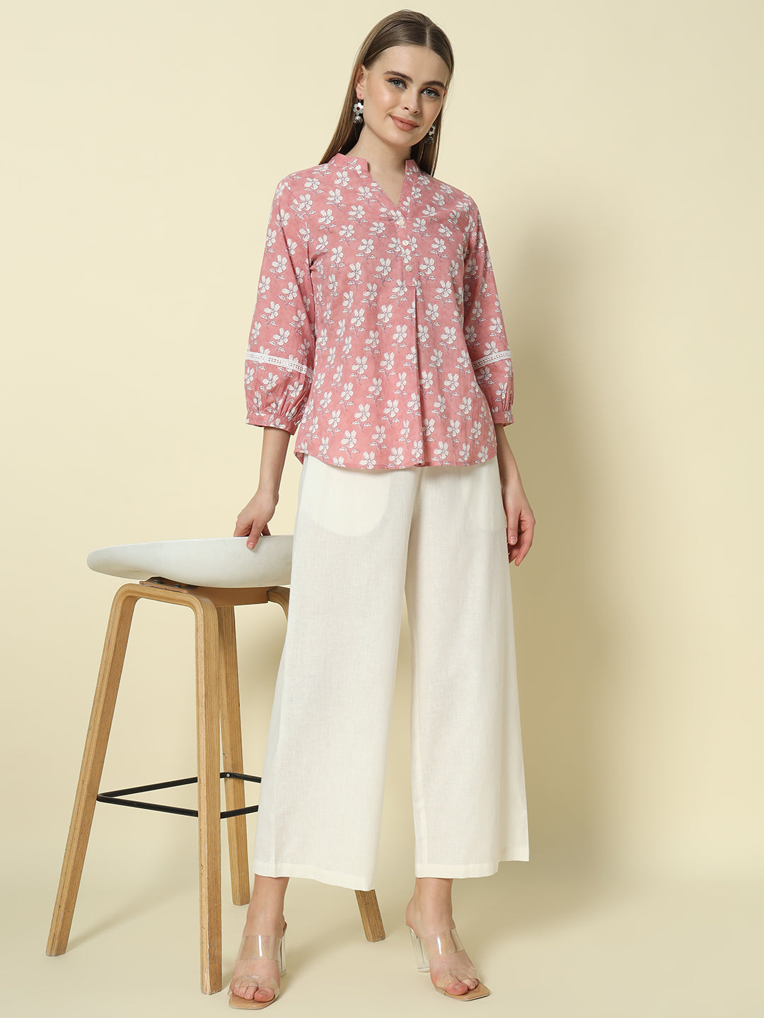 Dhiyona FL Women's Off White Cotton Solid Palazzo