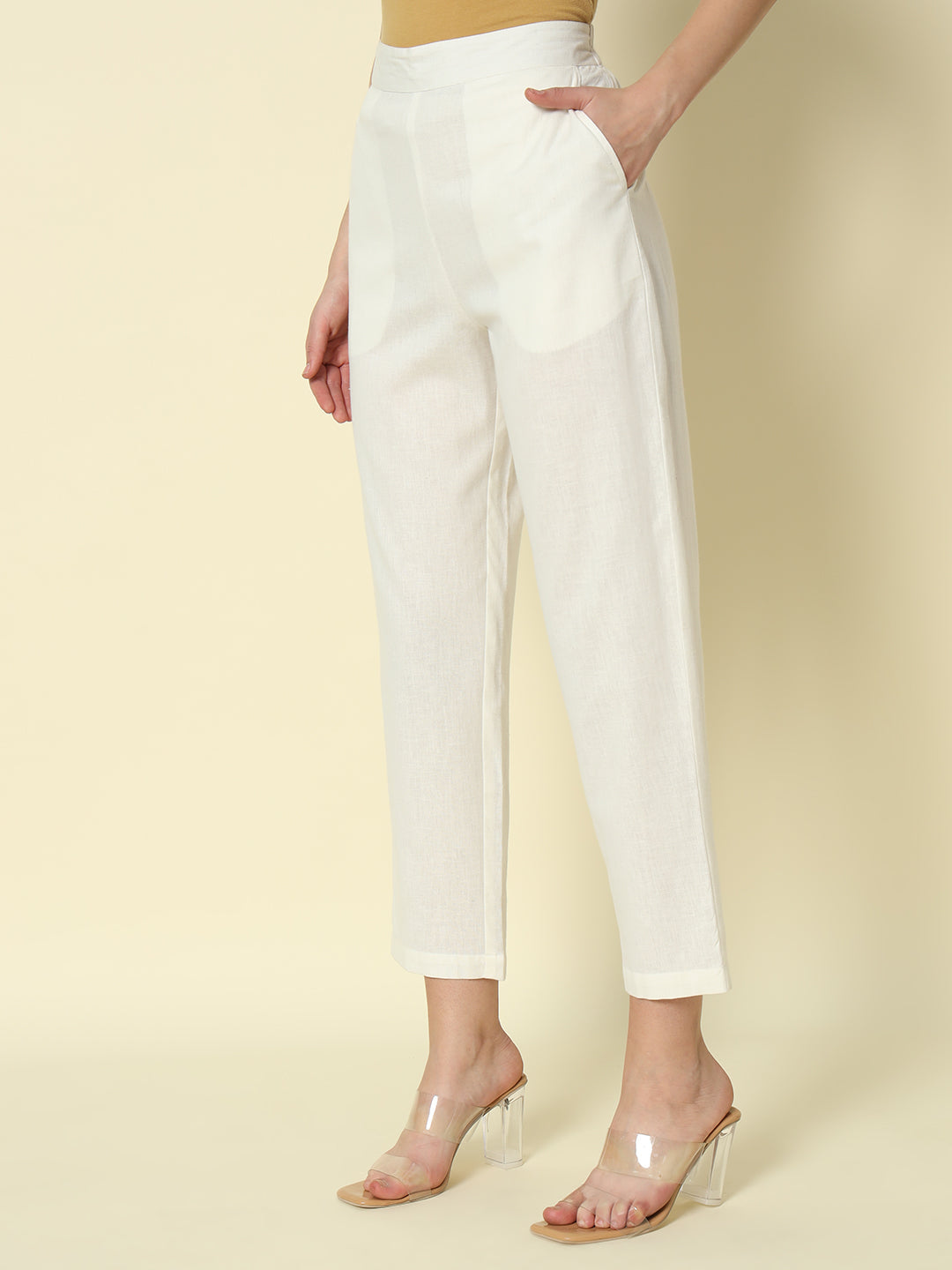 Dhiyona FL Women's Off White Cotton Solid Pant