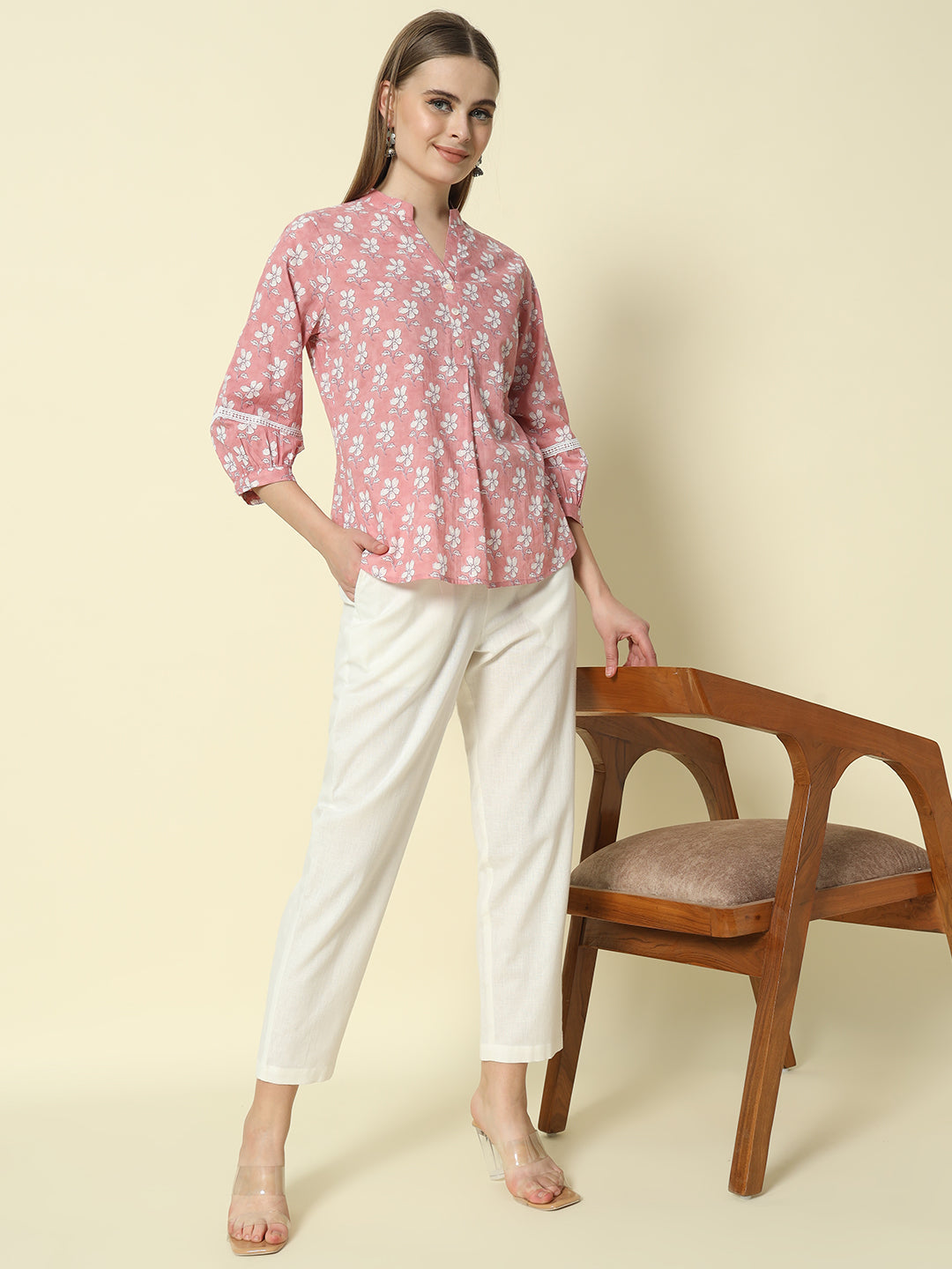Dhiyona FL Women's Off White Cotton Solid Pant
