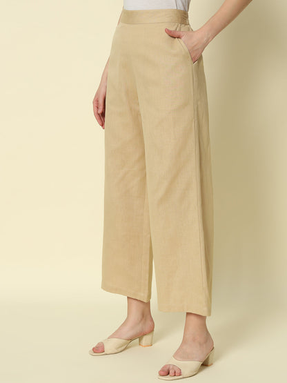 Dhiyona FL Women's Beige Cotton Solid Palazzo