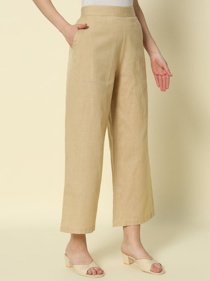 Dhiyona FL Women's Beige Cotton Solid Palazzo