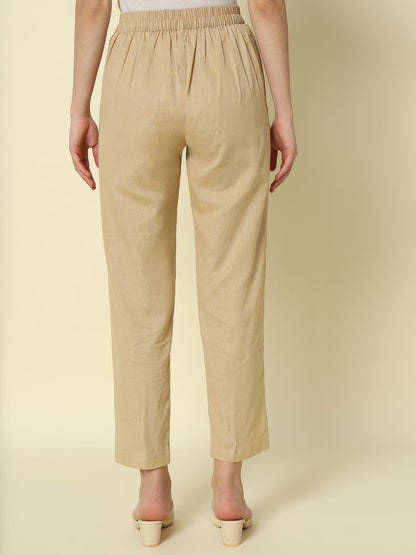Dhiyona FL Women's Beige Cotton Solid Pant