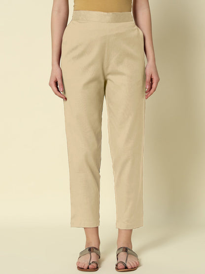Dhiyona FL Women's Beige Cotton Solid Pant