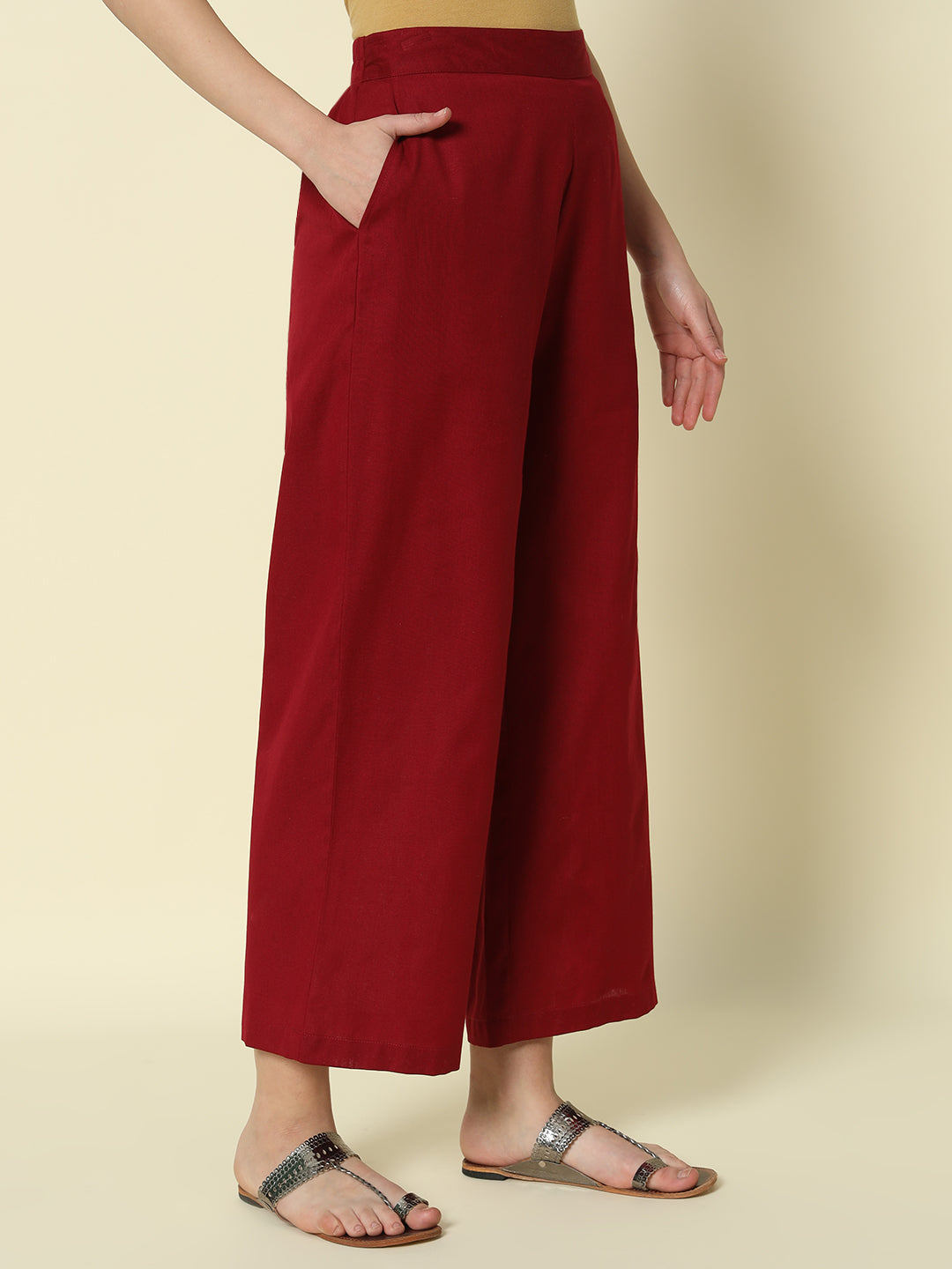 Dhiyona FL Women's Maroon Cotton Solid Palazzo