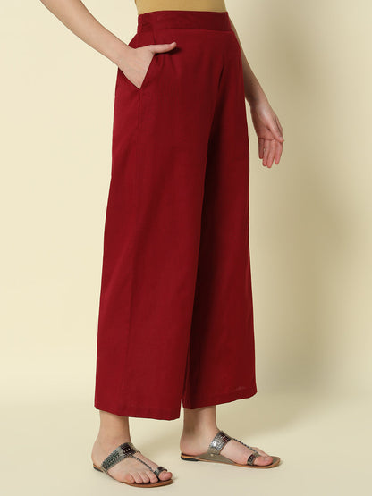 Dhiyona FL Women's Maroon Cotton Solid Palazzo