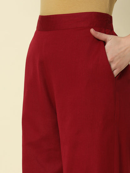 Dhiyona FL Women's Maroon Cotton Solid Palazzo