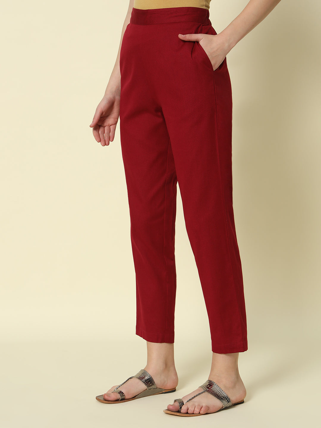 Dhiyona FL Women's Maroon Cotton Solid Pant
