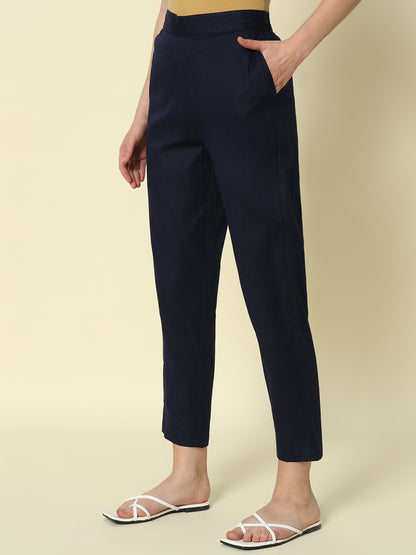 Dhiyona FL Women's Navy blue Cotton Solid Pant