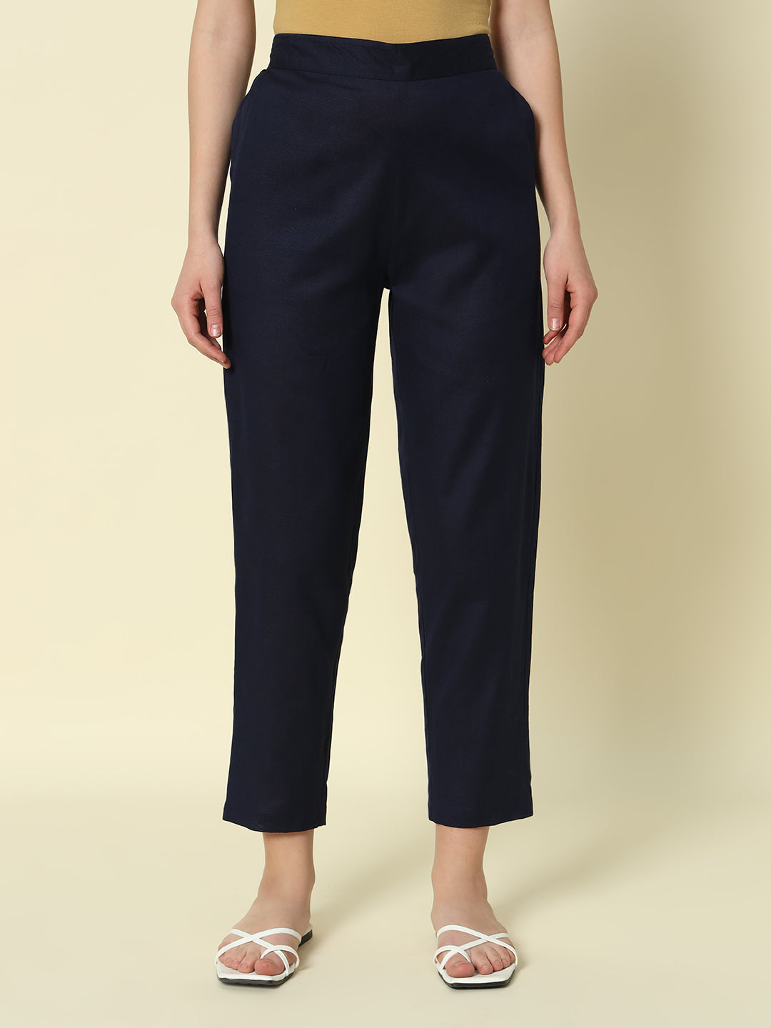 Dhiyona FL Women's Navy blue Cotton Solid Pant