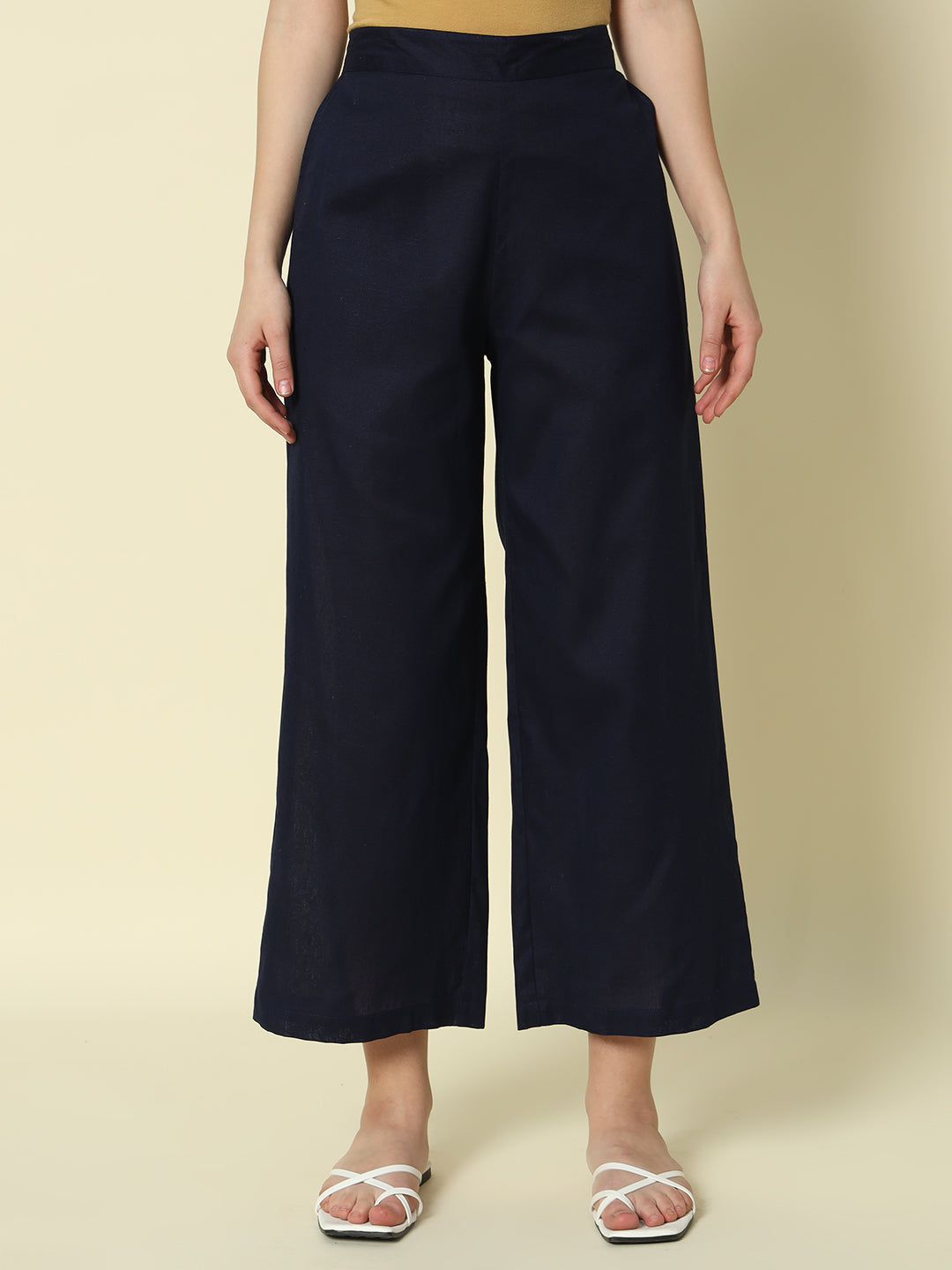 Dhiyona FL Women's Navy blue Cotton Solid Palazzo