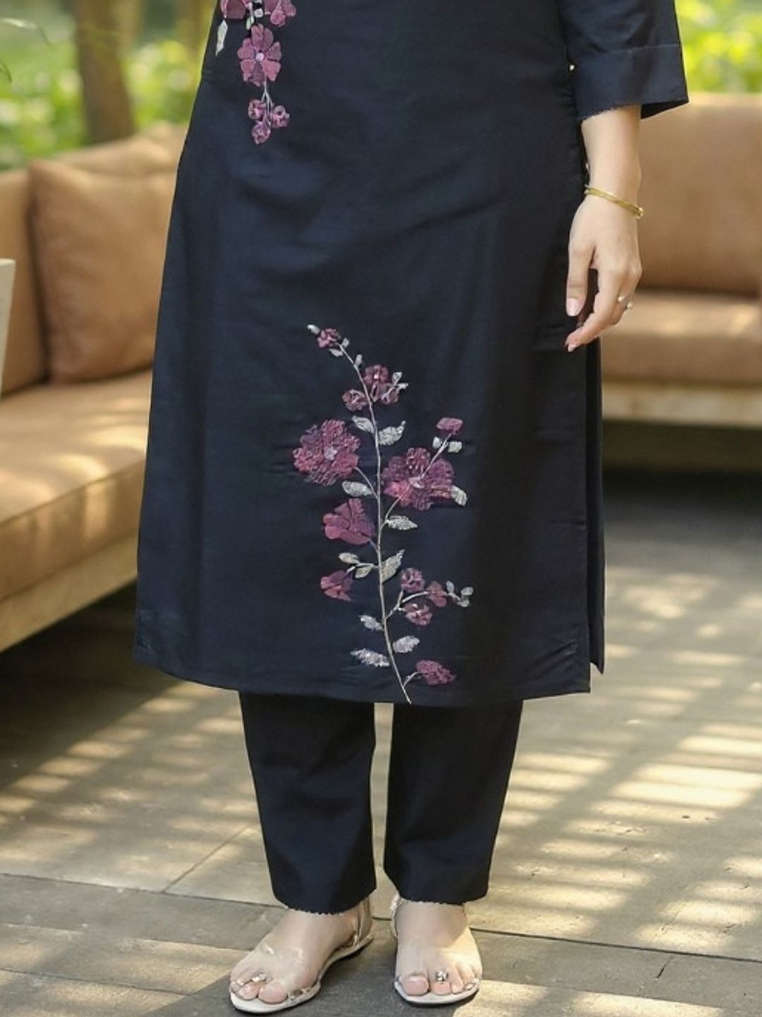 Dhiyona IE Embroidered Round Neck Top With Trousers