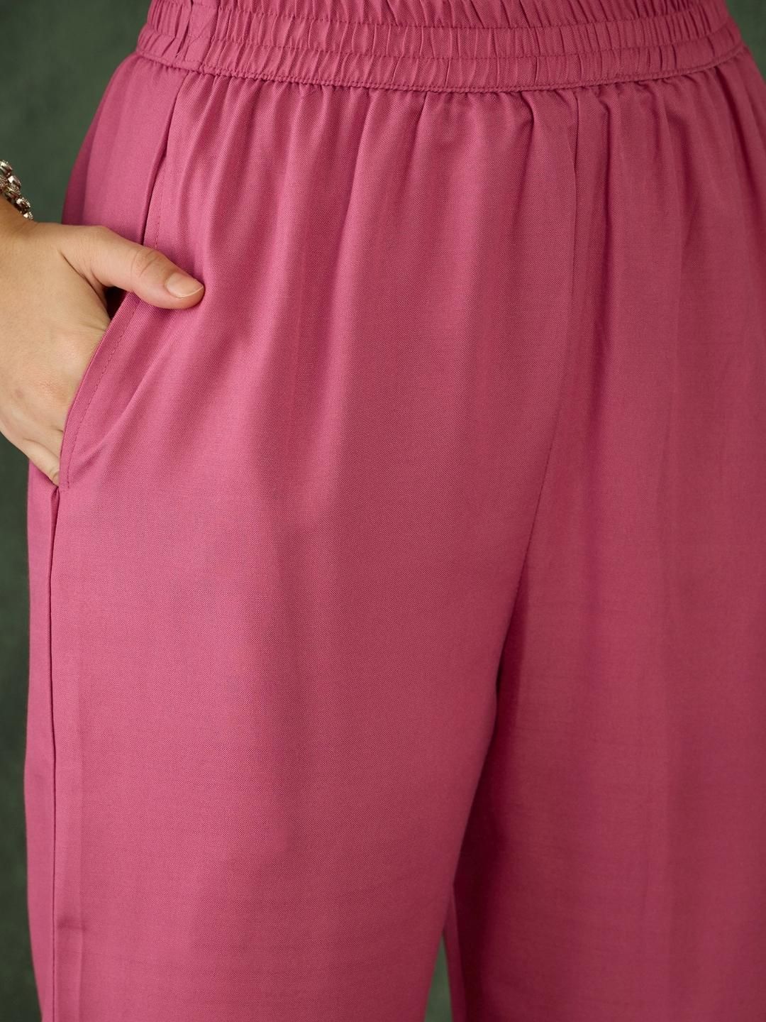 Dhiyona KL Women Pink Viscose Rayon Kurta Sets