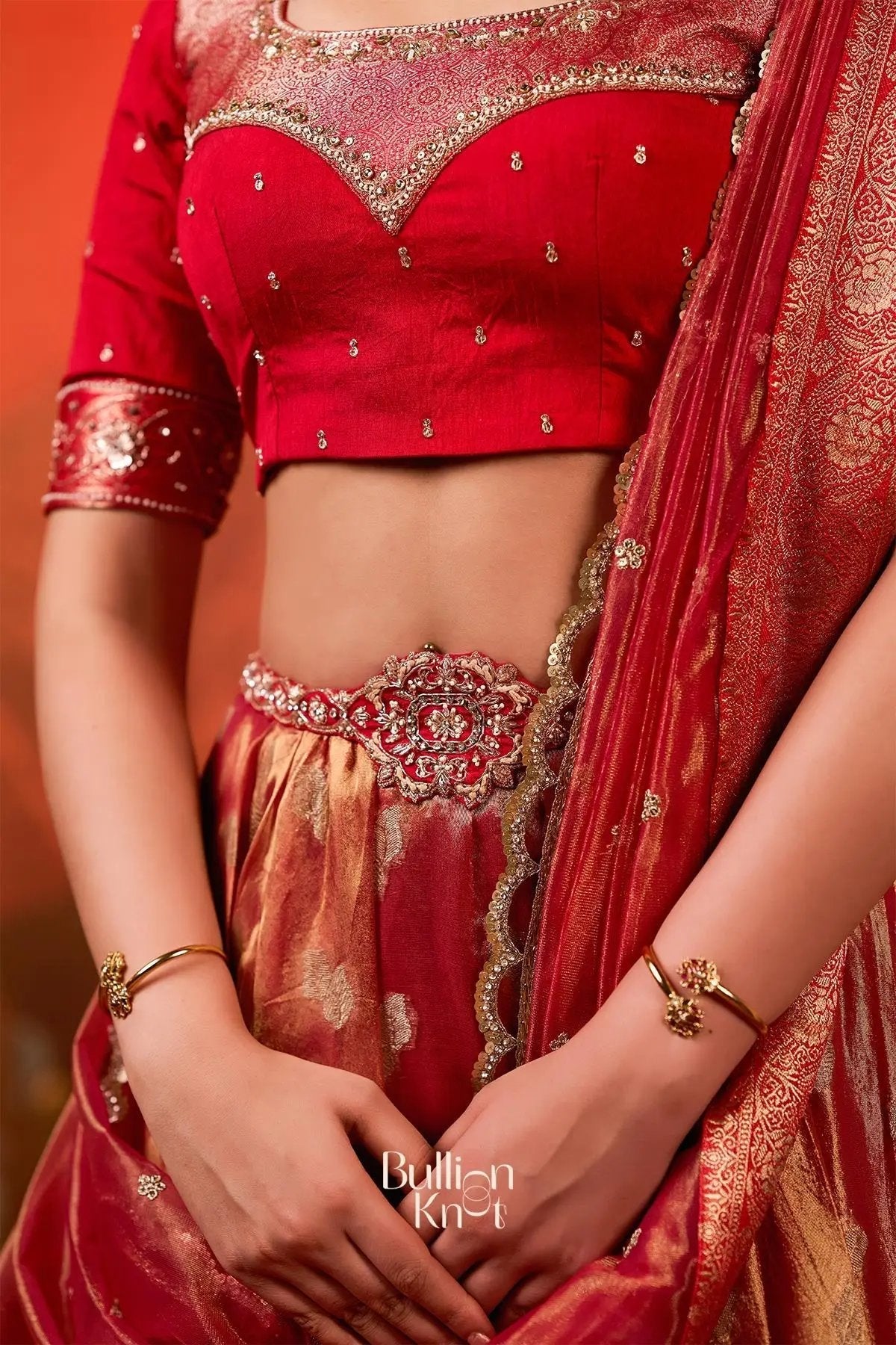 Dhiyona BN Amulya Tissue Zari Lehenga Set in Red